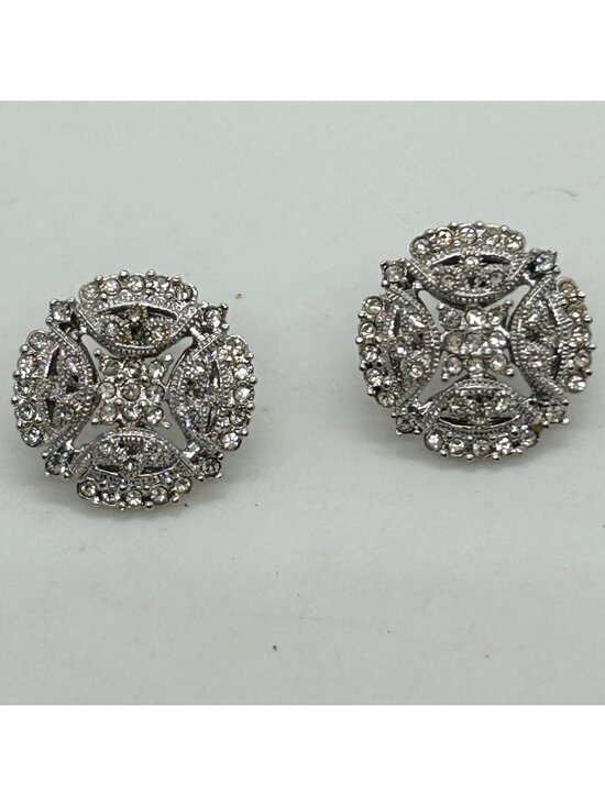 Nadri Jewelry - Nadri Statement Stud Earrings Pave Crystal Rhinestone Silver Tone Wedding Prom